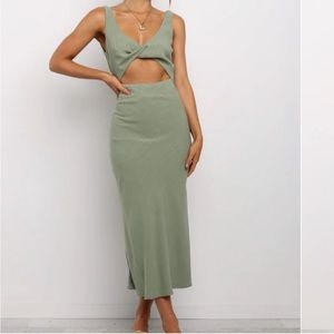 Petal & Pup Midi Cut Out Dress in Olive Green